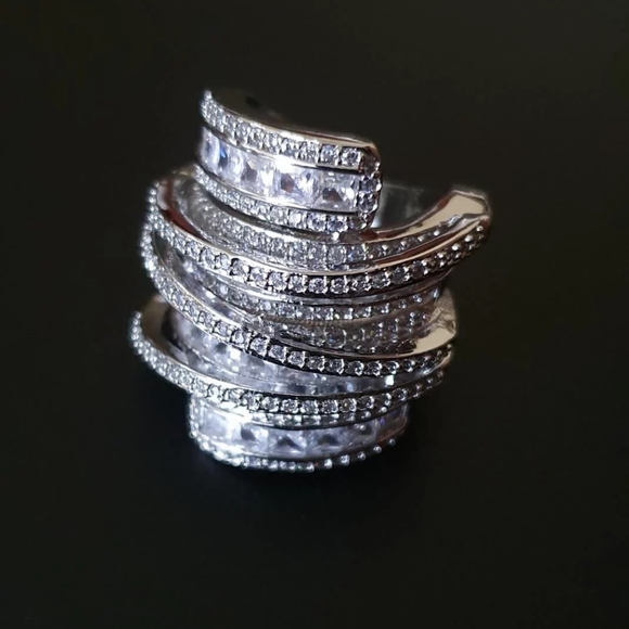 Platinum Plated Simulated Diamonds Eternity Ring - Picture 3 of 10